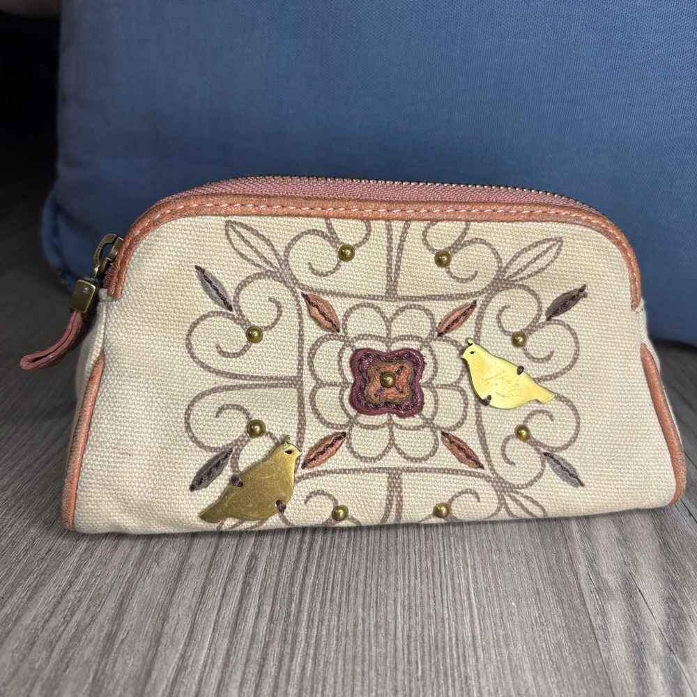 Fossil Canvas Cosmetic Travel Bag Birds Floral Pattern *Read Description